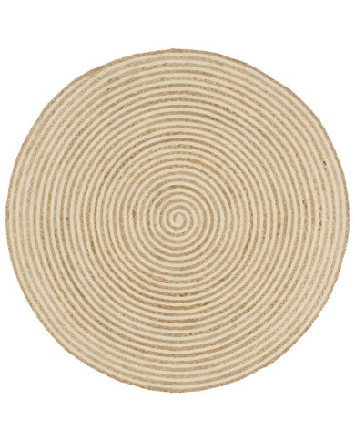 Tapis fait à la main Jute avec design de spirale Blanc 90 cm