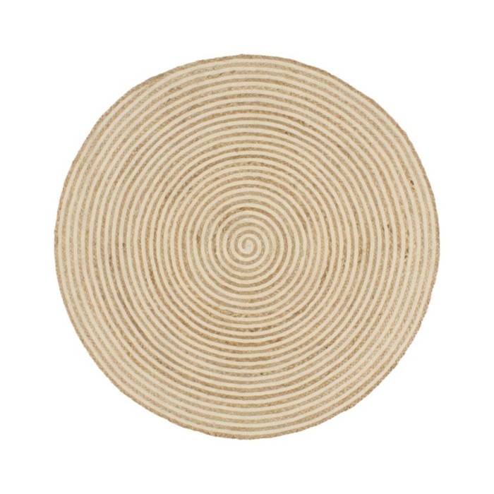 Tapis fait à la main Jute avec design de spirale Blanc 90 cm