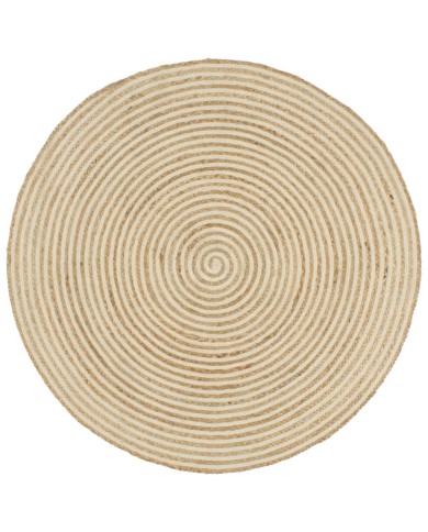 Tapis fait à la main Jute avec design de spirale Blanc 120 cm