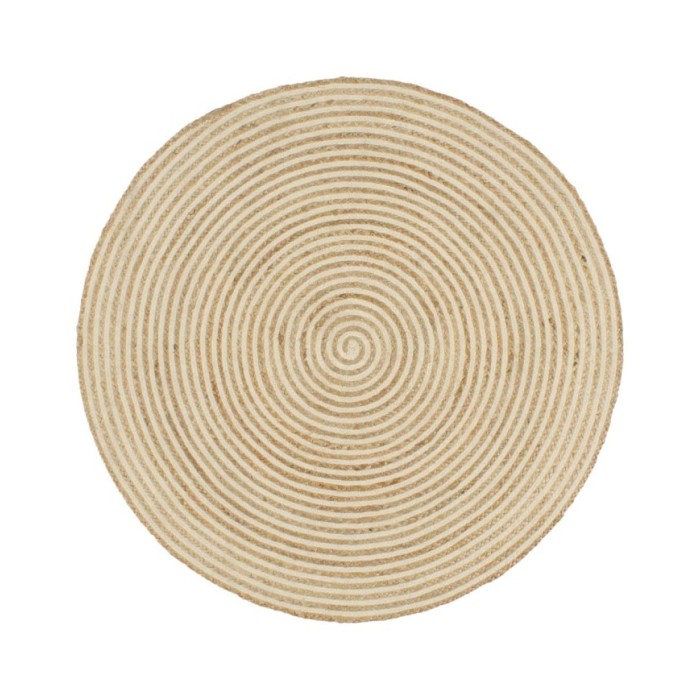 Tapis fait à la main Jute avec design de spirale Blanc 150 cm