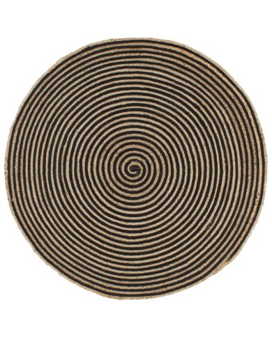 Tapis fait à la main Jute avec design de spirale Noir 90 cm