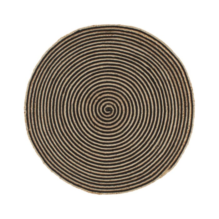 Tapis fait à la main Jute avec design de spirale Noir 90 cm