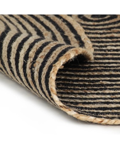 Tapis fait à la main Jute avec design de spirale Noir 90 cm