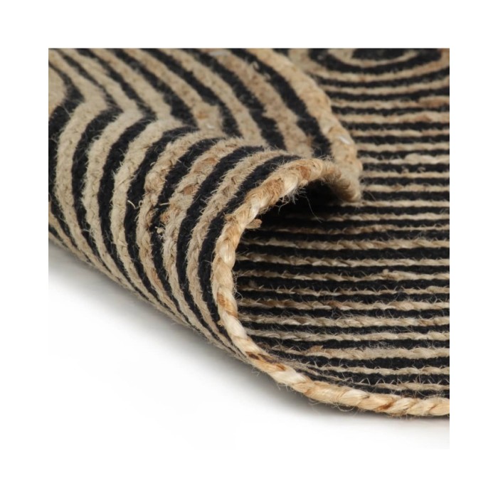 Tapis fait à la main Jute avec design de spirale Noir 90 cm