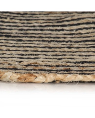 Tapis fait à la main Jute avec design de spirale Noir 90 cm