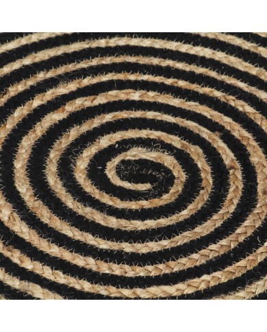Tapis fait à la main Jute avec design de spirale Noir 90 cm