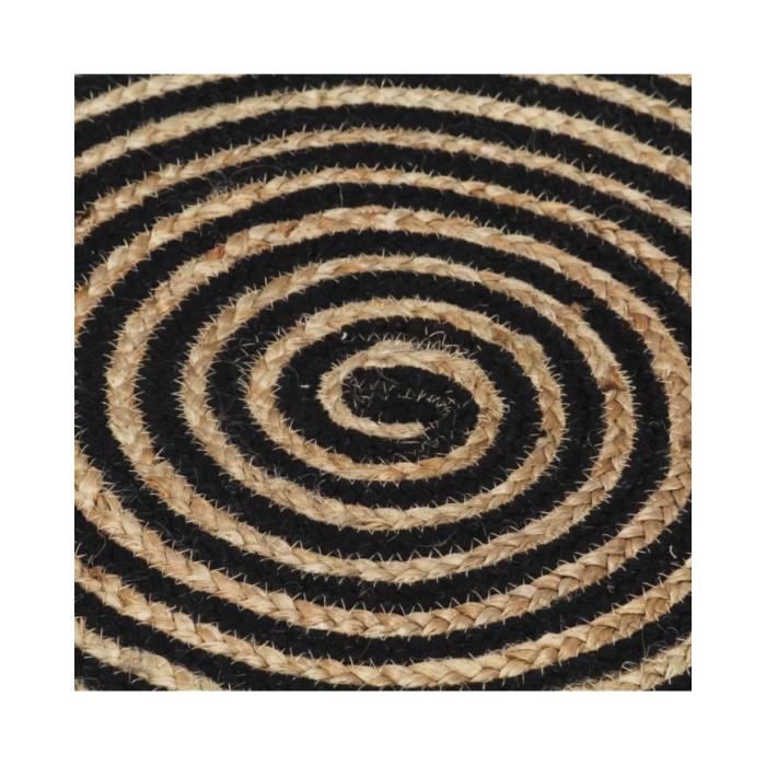 Tapis fait à la main Jute avec design de spirale Noir 90 cm