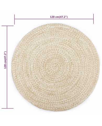 Tapis fait à la main Jute Blanc et naturel 120 cm