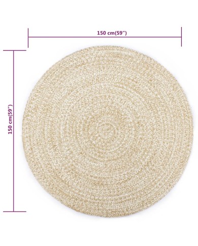 Tapis fait à la main Jute Blanc et naturel 150 cm