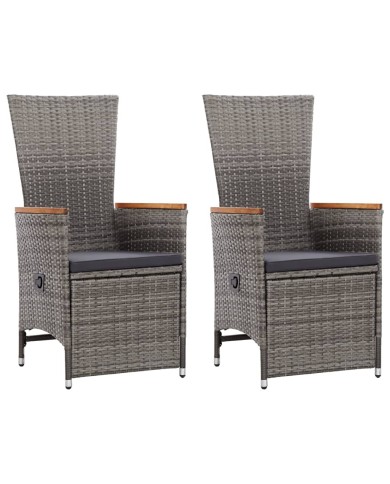 Chaise inclinable de jardin 2pc et coussins Résine tressée Gris