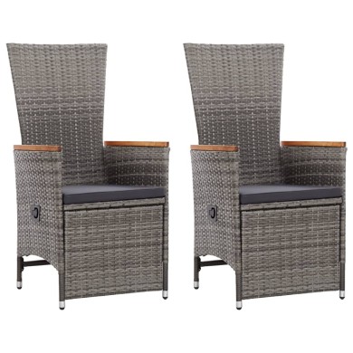 Chaise inclinable de jardin 2pc et coussins Résine tressée Gris