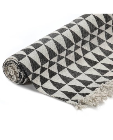 Tapis Kilim Coton 120 x 180 cm avec motif noir/blanc