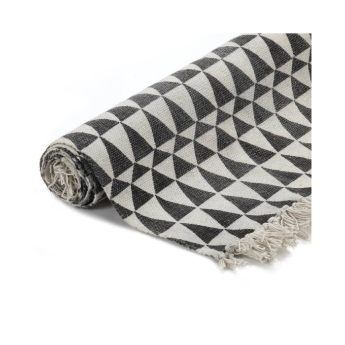 Tapis Kilim Coton 120 x 180 cm avec motif noir/blanc