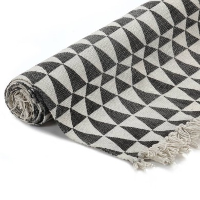 Tapis Kilim Coton 160 x 230 cm avec motif noir/blanc