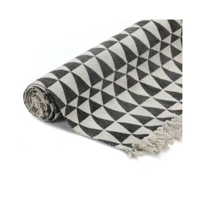 Tapis Kilim Coton 160 x 230 cm avec motif noir/blanc