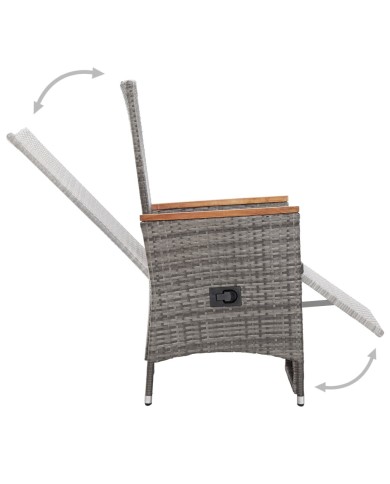 Chaise inclinable de jardin 2pc et coussins Résine tressée Gris