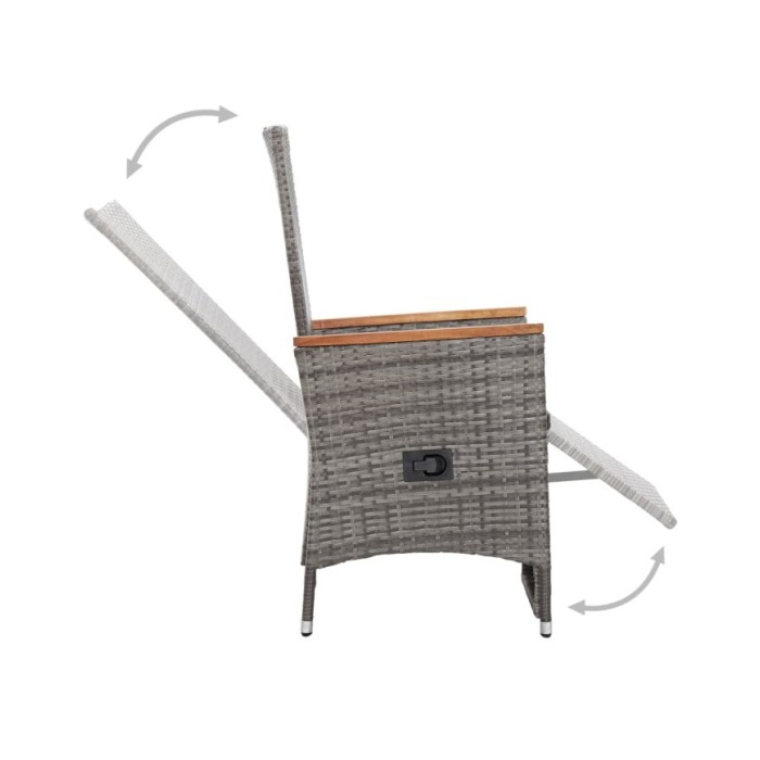 Chaise inclinable de jardin 2pc et coussins Résine tressée Gris
