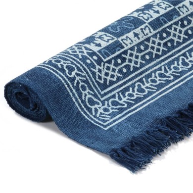 Tapis Kilim Coton 120 x 180 cm avec motif Bleu