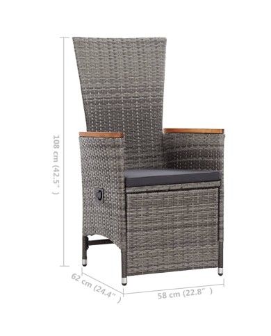 Chaise inclinable de jardin 2pc et coussins Résine tressée Gris