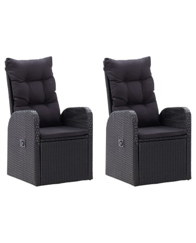 Chaise inclinable de jardin 2pc et coussins Résine tressée Noir