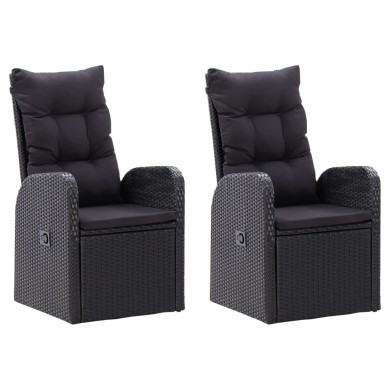 Chaise inclinable de jardin 2pc et coussins Résine tressée Noir