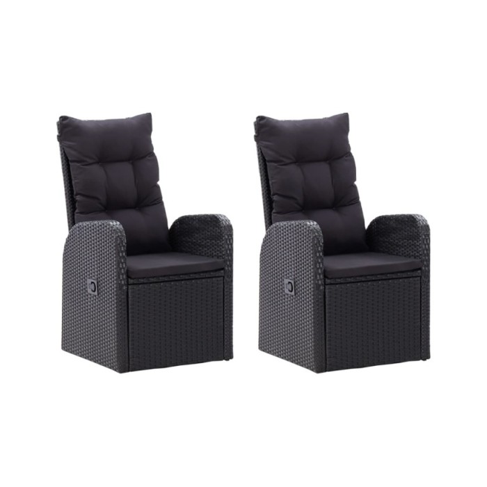 Chaise inclinable de jardin 2pc et coussins Résine tressée Noir