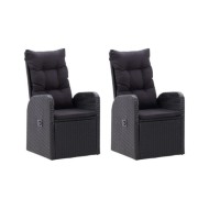 Chaise inclinable de jardin 2pc et coussins Résine tressée Noir