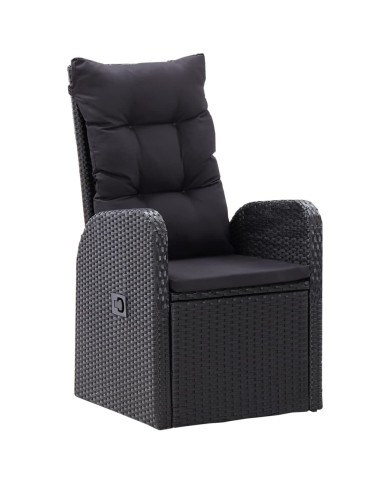 Chaise inclinable de jardin 2pc et coussins Résine tressée Noir