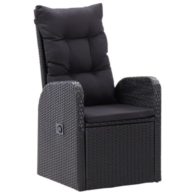 Chaise inclinable de jardin 2pc et coussins Résine tressée Noir