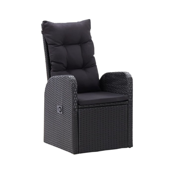Chaise inclinable de jardin 2pc et coussins Résine tressée Noir