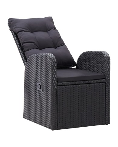 Chaise inclinable de jardin 2pc et coussins Résine tressée Noir