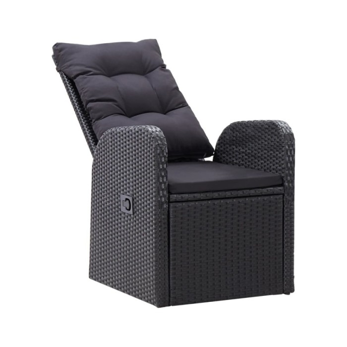 Chaise inclinable de jardin 2pc et coussins Résine tressée Noir