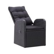 Chaise inclinable de jardin 2pc et coussins Résine tressée Noir