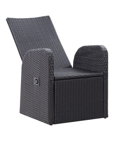 Chaise inclinable de jardin 2pc et coussins Résine tressée Noir