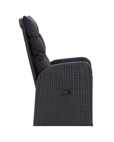 Chaise inclinable de jardin 2pc et coussins Résine tressée Noir