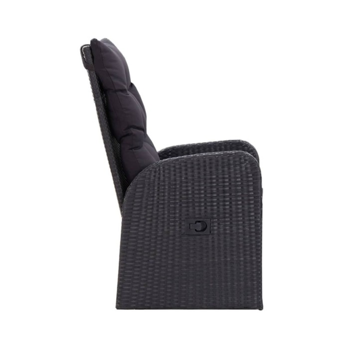 Chaise inclinable de jardin 2pc et coussins Résine tressée Noir