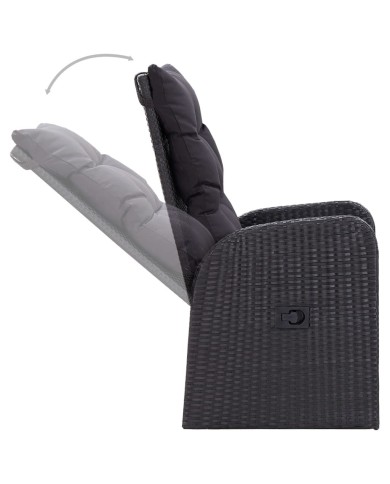 Chaise inclinable de jardin 2pc et coussins Résine tressée Noir