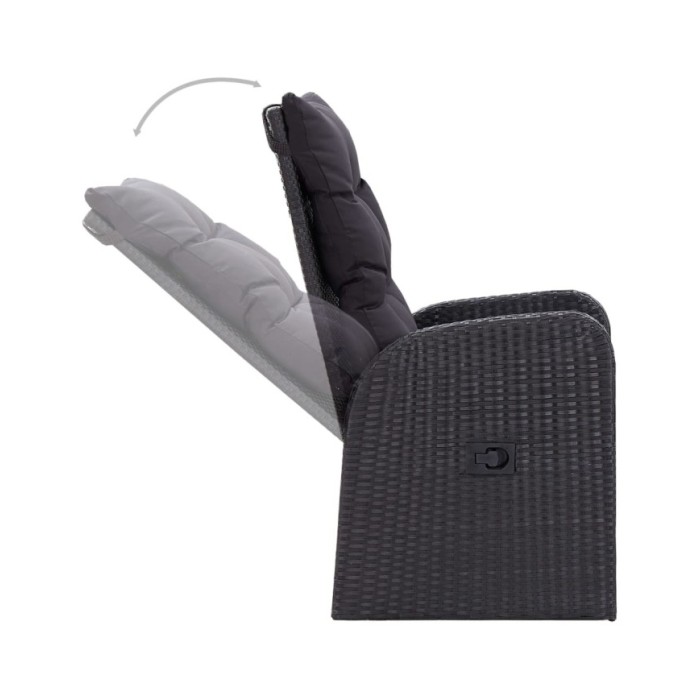 Chaise inclinable de jardin 2pc et coussins Résine tressée Noir