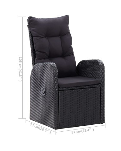 Chaise inclinable de jardin 2pc et coussins Résine tressée Noir