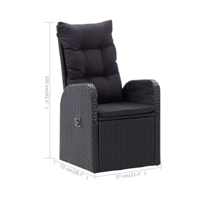 Chaise inclinable de jardin 2pc et coussins Résine tressée Noir