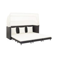 Canapé-lit extensible 3 places avec toit Résine tressée Noir