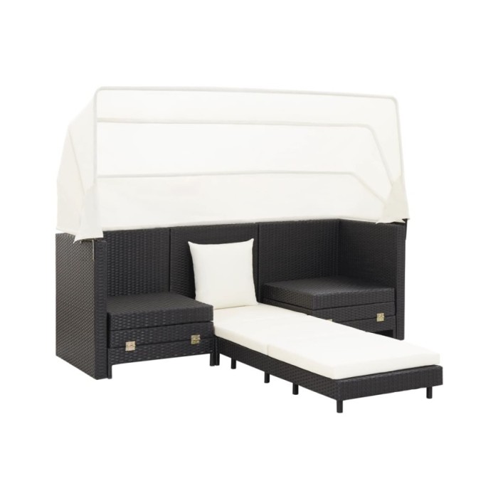 Canapé-lit extensible 3 places avec toit Résine tressée Noir