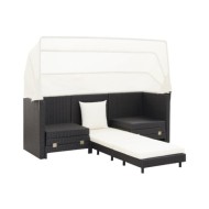 Canapé-lit extensible 3 places avec toit Résine tressée Noir