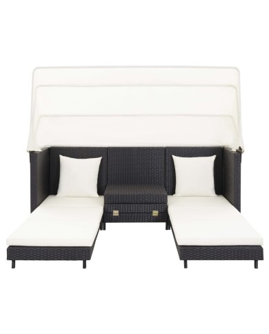 Canapé-lit extensible 3 places avec toit Résine tressée Noir