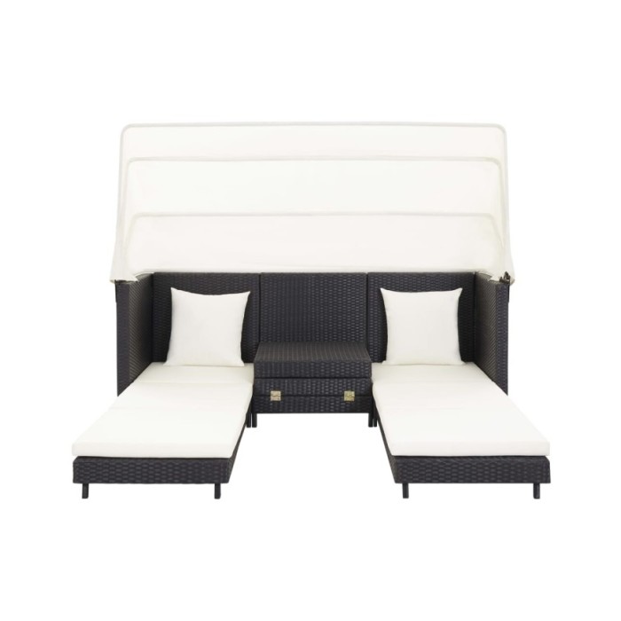 Canapé-lit extensible 3 places avec toit Résine tressée Noir