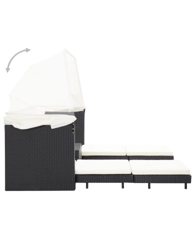 Canapé-lit extensible 3 places avec toit Résine tressée Noir
