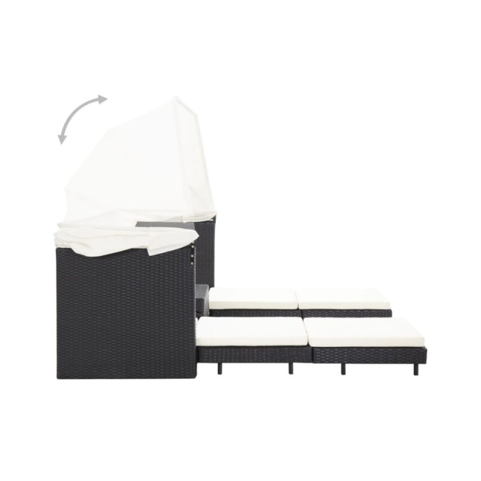 Canapé-lit extensible 3 places avec toit Résine tressée Noir