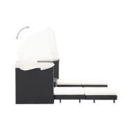 Canapé-lit extensible 3 places avec toit Résine tressée Noir