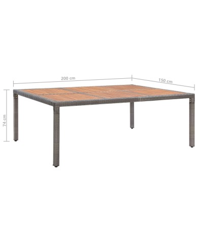 Table de jardin Gris 200x150x74 cm Résine tressée et acacia