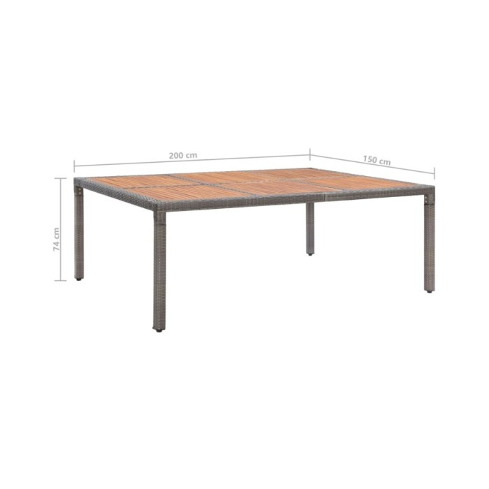 Table de jardin Gris 200x150x74 cm Résine tressée et acacia